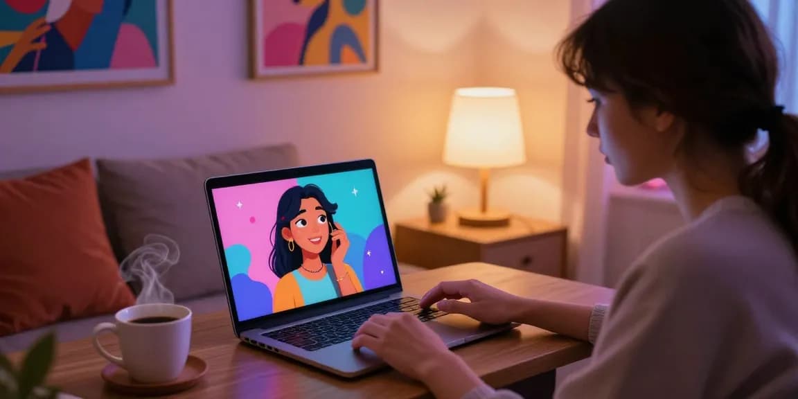 AI NSFW interaction scene showcasing user engaging with Crushon AI in a cozy digital environment, highlighting vibrant visuals and emotional connection.