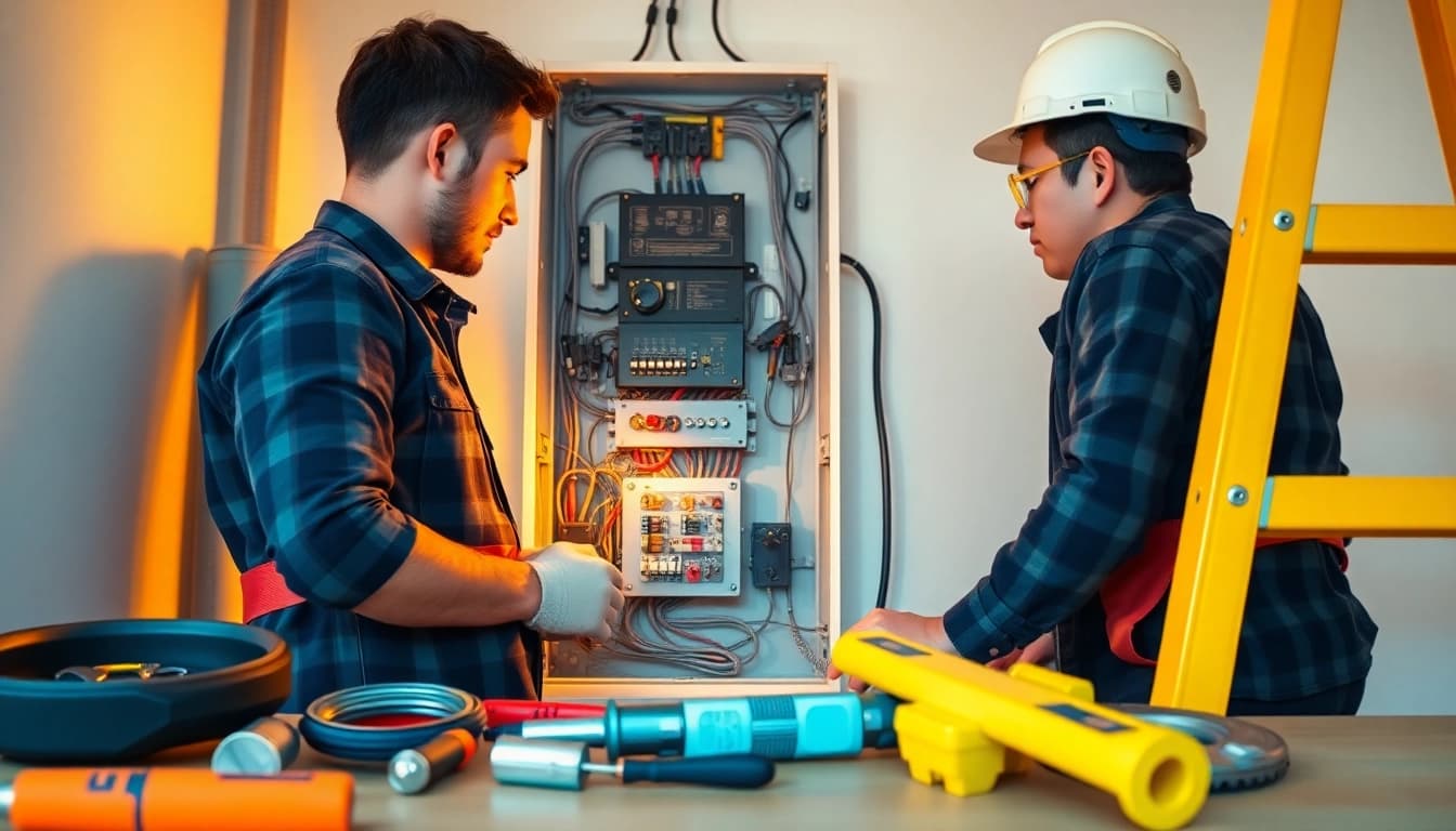 Electricians in Vancouver performing electrical panel installation in a residential setting.