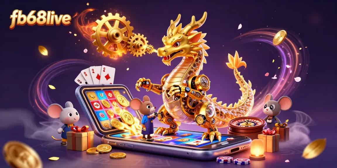 Engage with fb68live's thrilling slot games depicted in a vibrant 3D illustration.
