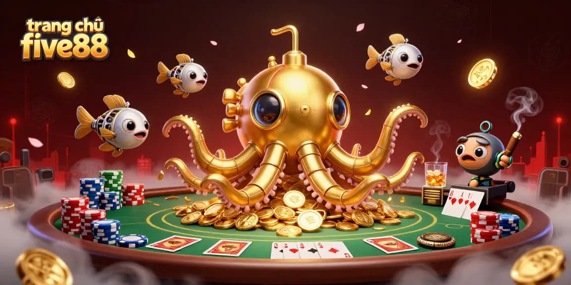 Engage in exciting gameplay at trang chủ five88 with a vibrant poker scene featuring a golden kraken and treasure.