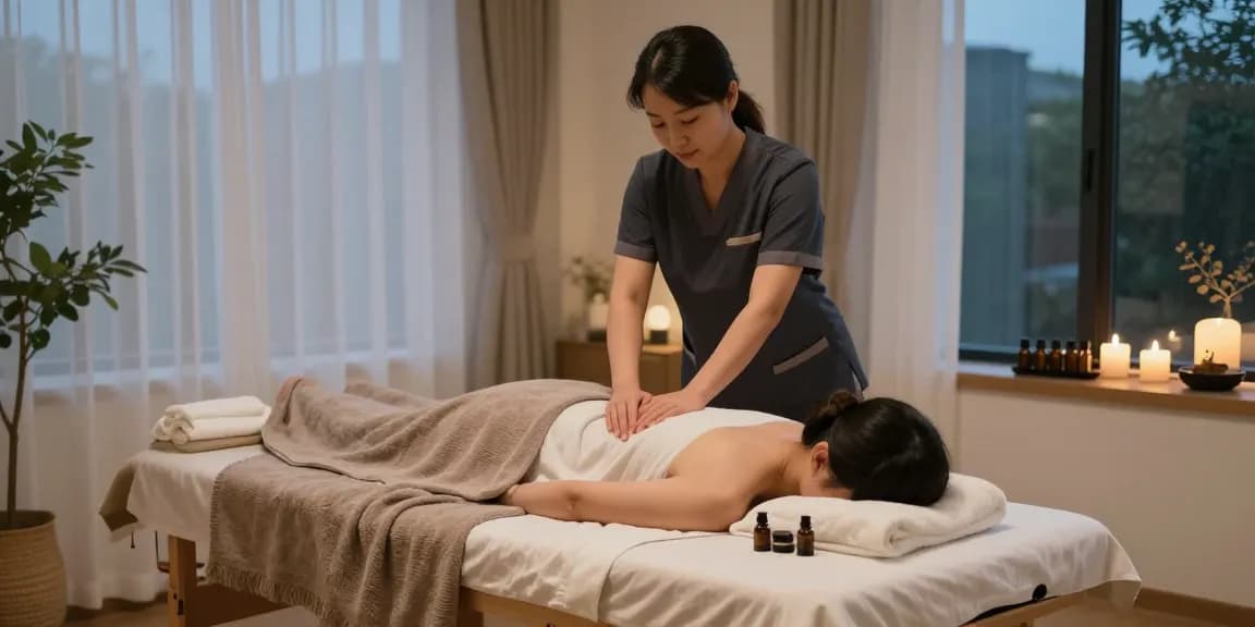 The serene atmosphere of an 안양출장마사지 session showcasing a professional therapist providing relaxation in a cozy home setting.