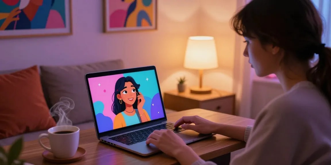 AI NSFW interaction scene showcasing user engaging with Crushon AI in a cozy digital environment, highlighting vibrant visuals and emotional connection.