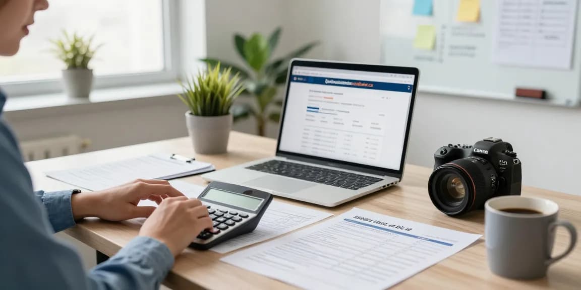 Calculating sales tax on quebecsalestaxcalculator.ca in a modern office.