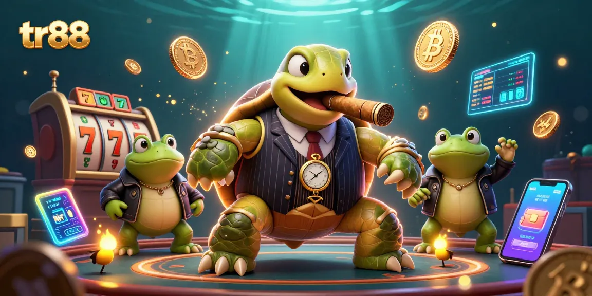 Experience thrilling gameplay at tr88 with a 3D turtle mobster and casino elements in action.