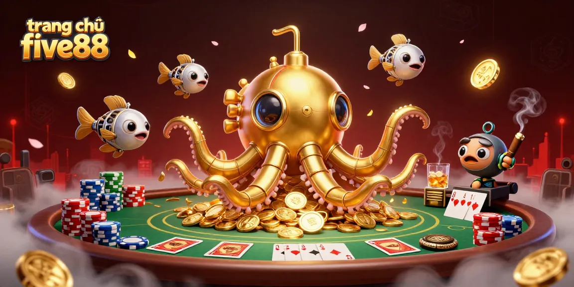 Engage in exciting gameplay at trang chủ five88 with a vibrant poker scene featuring a golden kraken and treasure.