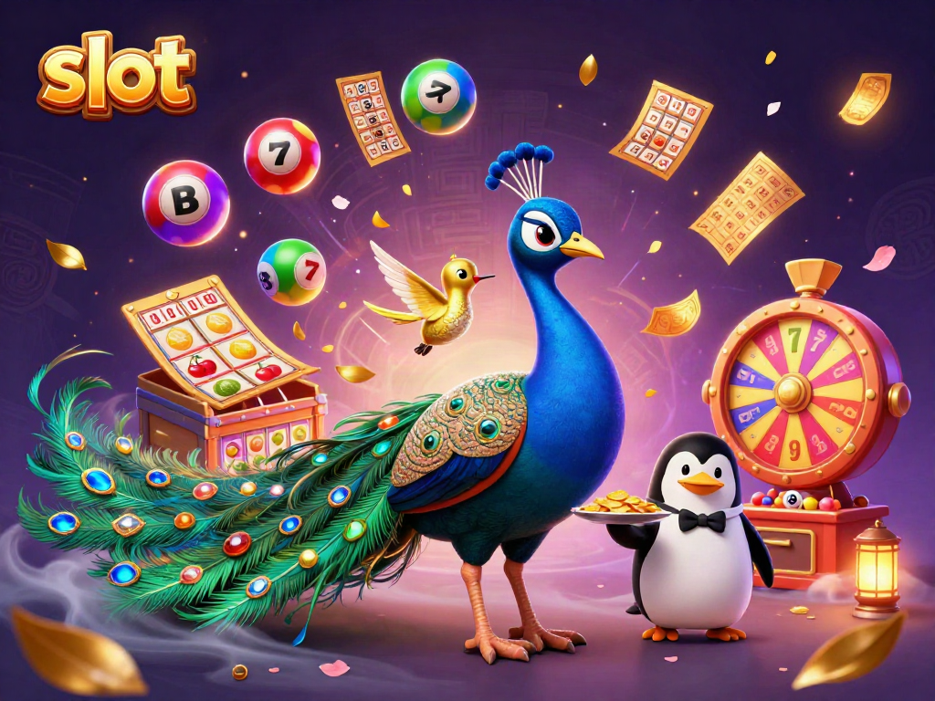 Experience thrilling slots with vibrant symbols and dynamic characters in a colorful casino scene.
