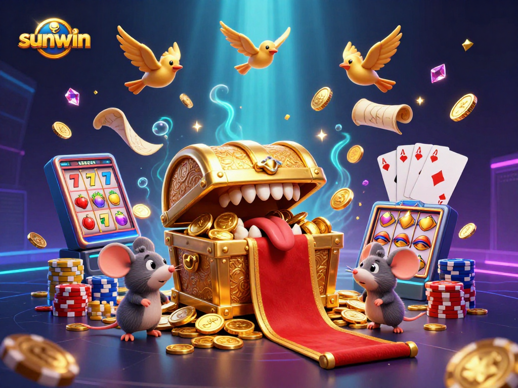 Spin the reels and discover riches at sunwin; a vibrant 3D casino scene.