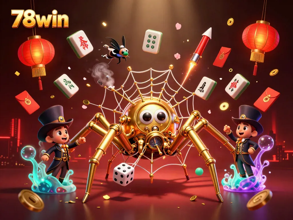 Experience thrilling gameplay with 78win's unique steampunk spider and casino-themed elements.