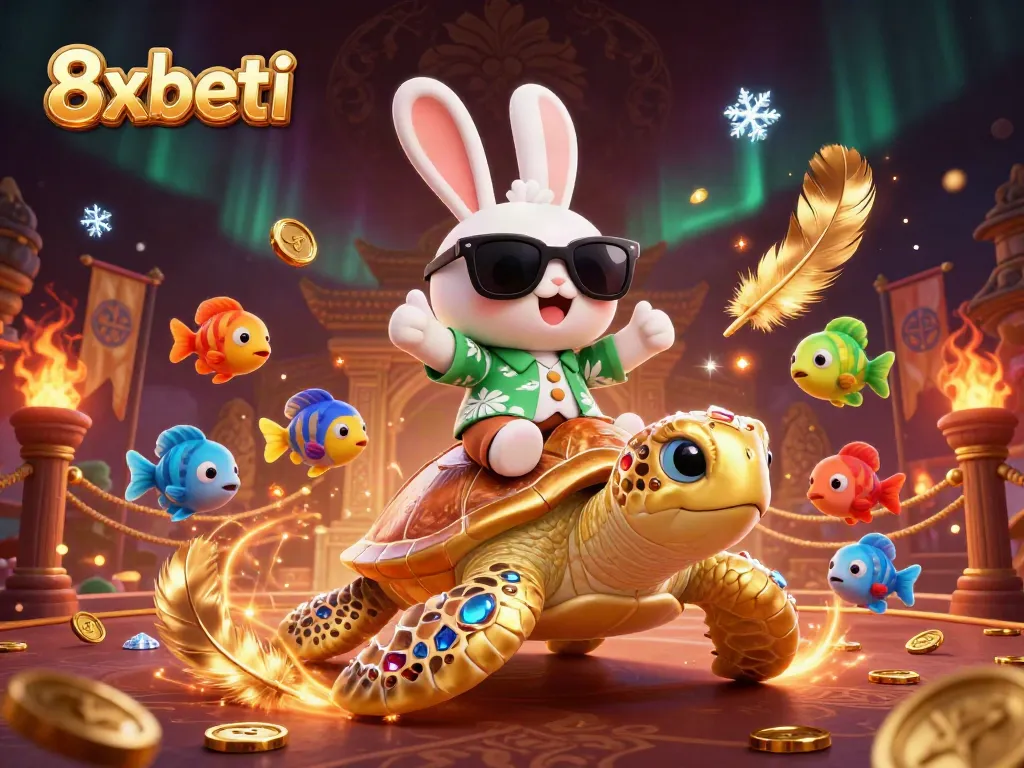 Experience thrilling gaming action with 8xbeti featuring a lucky rabbit and golden turtle in an exciting casino scene.