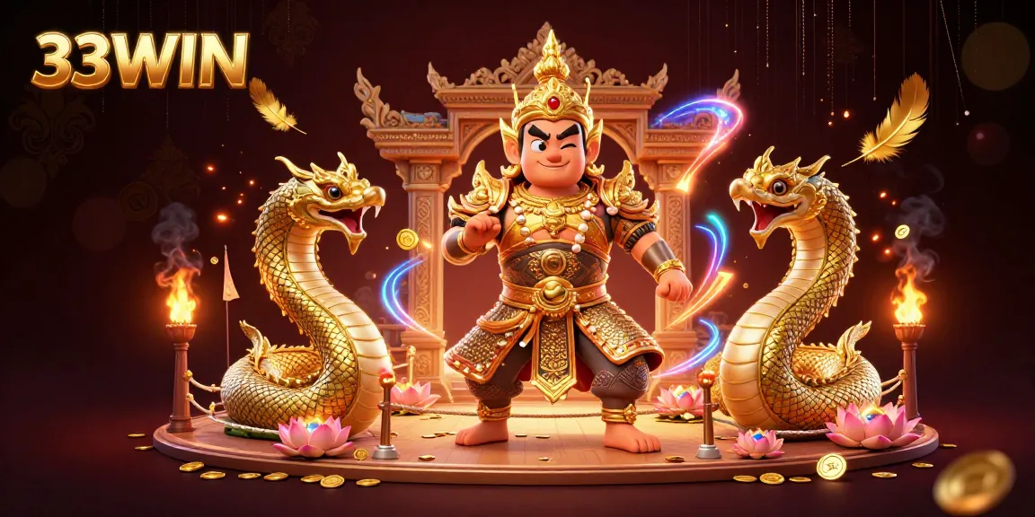 Engage with 33WIN's vibrant casino atmosphere featuring guardian characters and dynamic game elements.