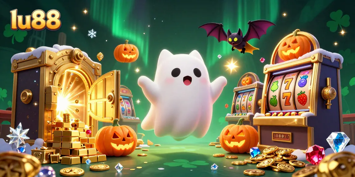 Lu88 brings excitement to players with a vibrant ghostly cat and treasure in this thrilling casino scene.