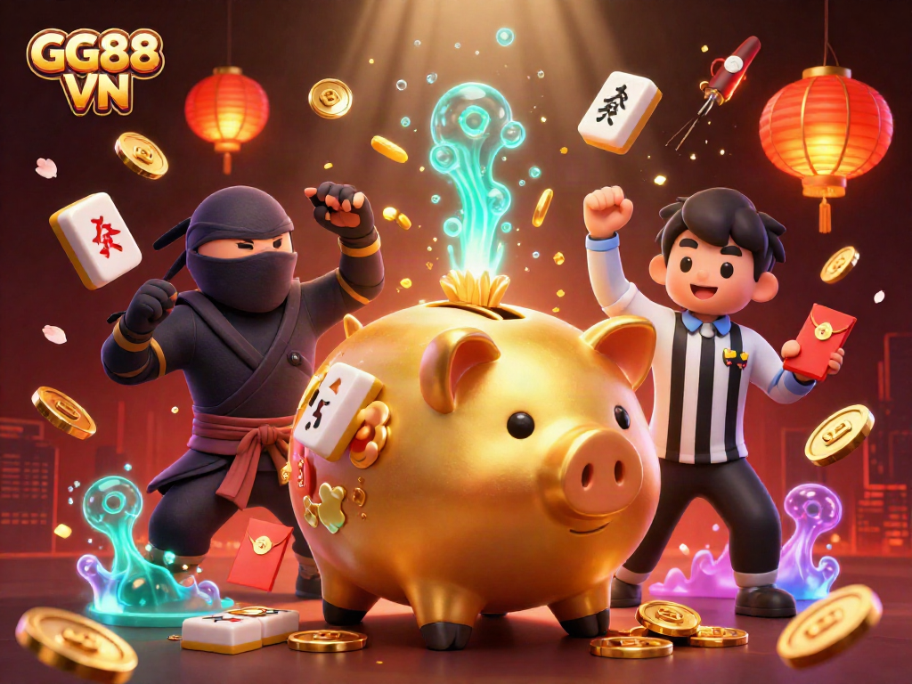 Engaging 3D illustration for GG88 VN showcasing a vibrant gambling scene with dynamic characters and casino elements.