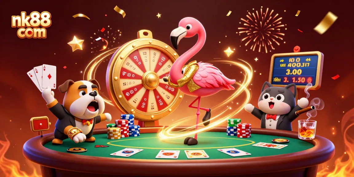 Experience thrilling wins at nk88 com with this vibrant casino-themed digital illustration.