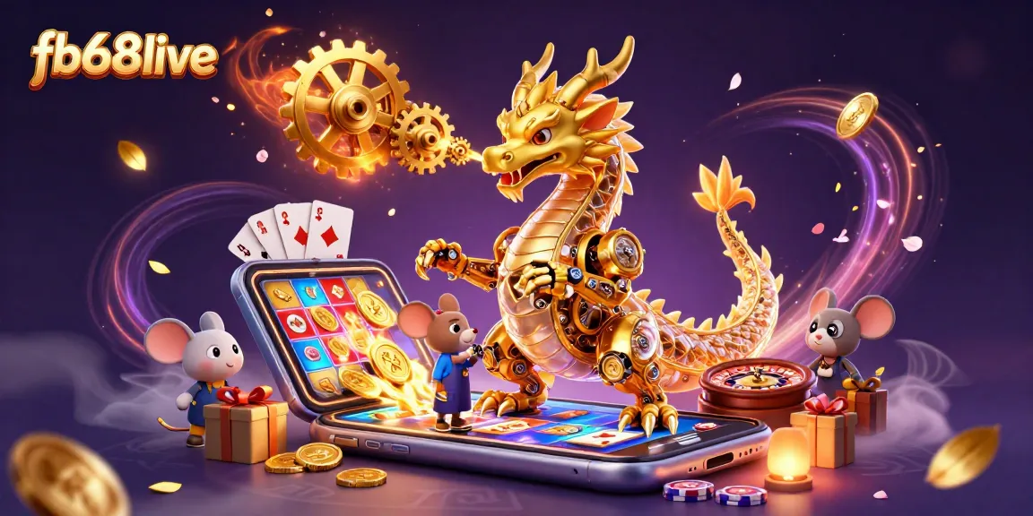 Engage with fb68live's thrilling slot games depicted in a vibrant 3D illustration.