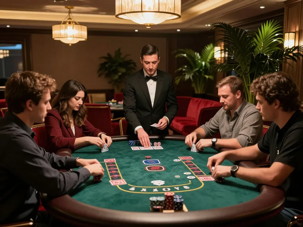 Experience thrilling gameplay at vb88game's elite blackjack table with players strategizing their bets.