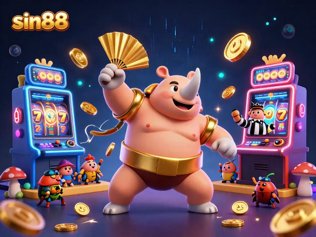 Experience exciting gameplay with sin88's vibrant slot machines and dynamic characters in a thrilling casino scene.