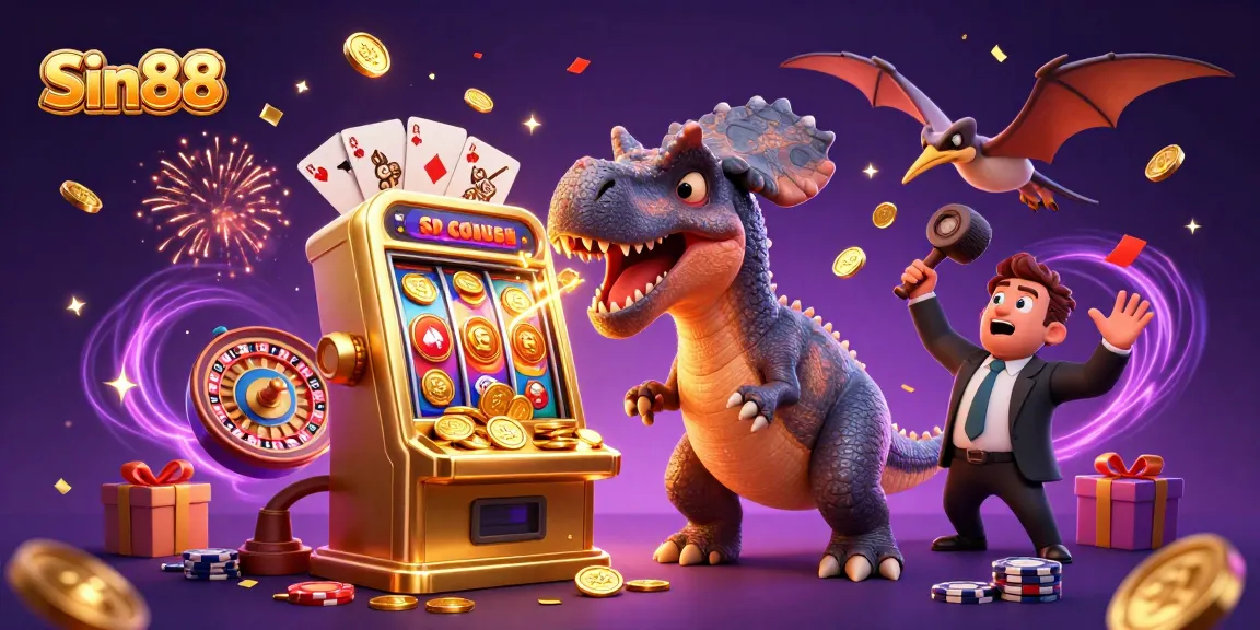 Experience the thrill of Sin88 with a vibrant 3D scene featuring exciting casino elements and dynamic characters.