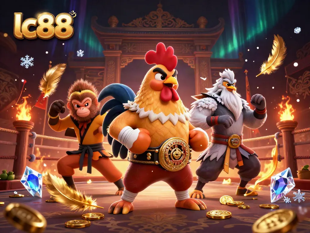 Engage in lc88 gaming excitement with a vibrant scene of champions in an energetic casino atmosphere.
