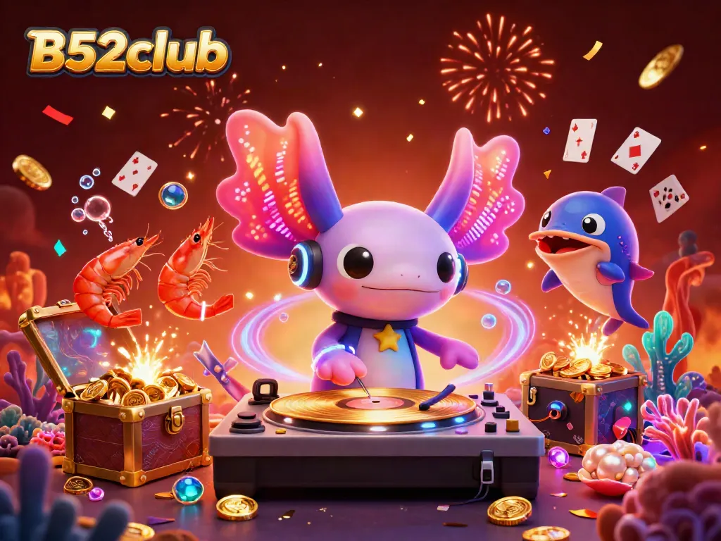 Spin to win at B52club with dynamic 3D casino-themed underwater scene featuring vibrant characters.
