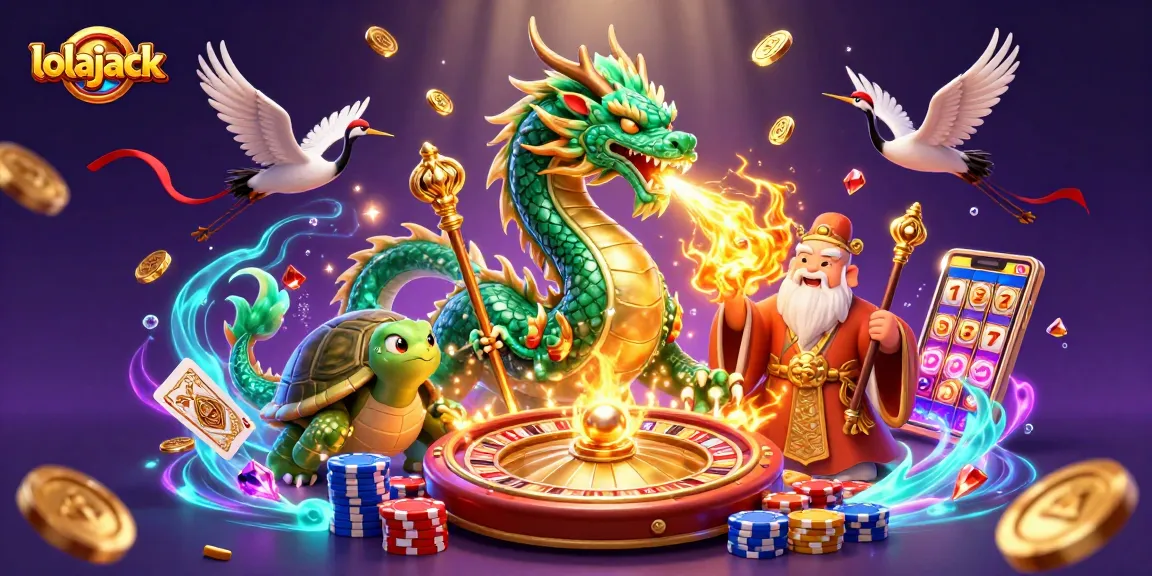 Experience thrilling games at Lolajack casino with an engaging 3D illustration showcasing golden riches.