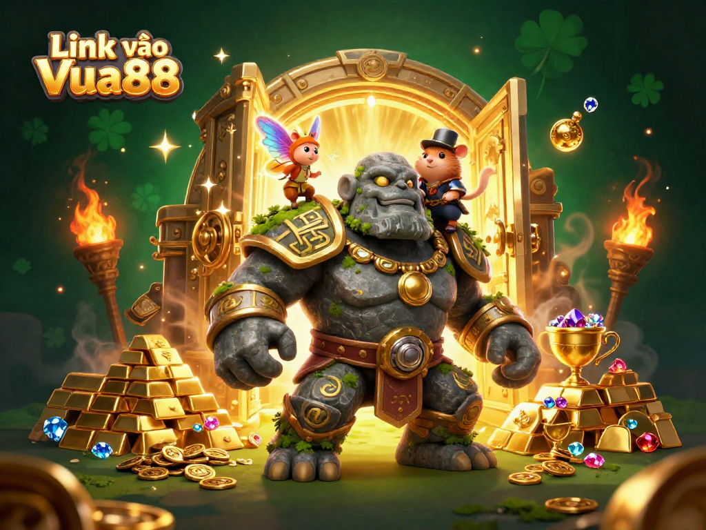 Win big at Link vào Vua88 with a magical showdown featuring a golem, fairy, and hamster knight.