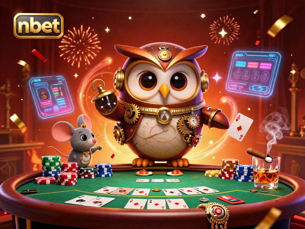 Experience thrilling casino moments with Nbet's captivating 3D illustration showcasing a time-traveling owl!