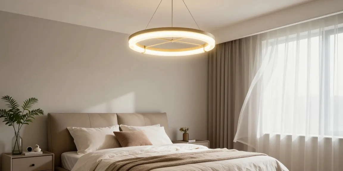 Candelabru dormitor elegant ce luminează un interior modern și minimalist.