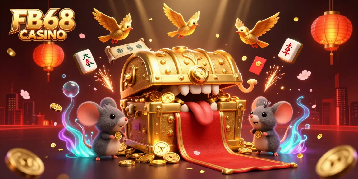 Engage with FB68 CASINO's exciting 3D cartoon treasure scene filled with adventure and riches.