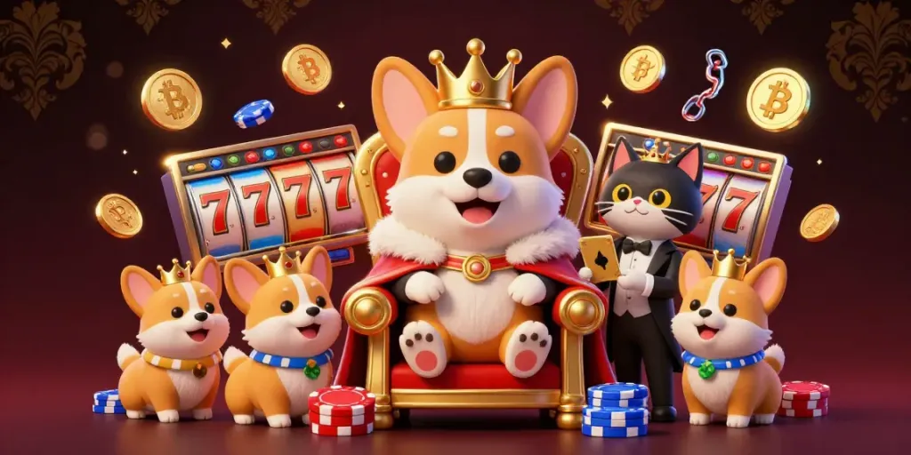 Experience thrilling slots at tg 88 with a royal corgi and vibrant gaming elements.