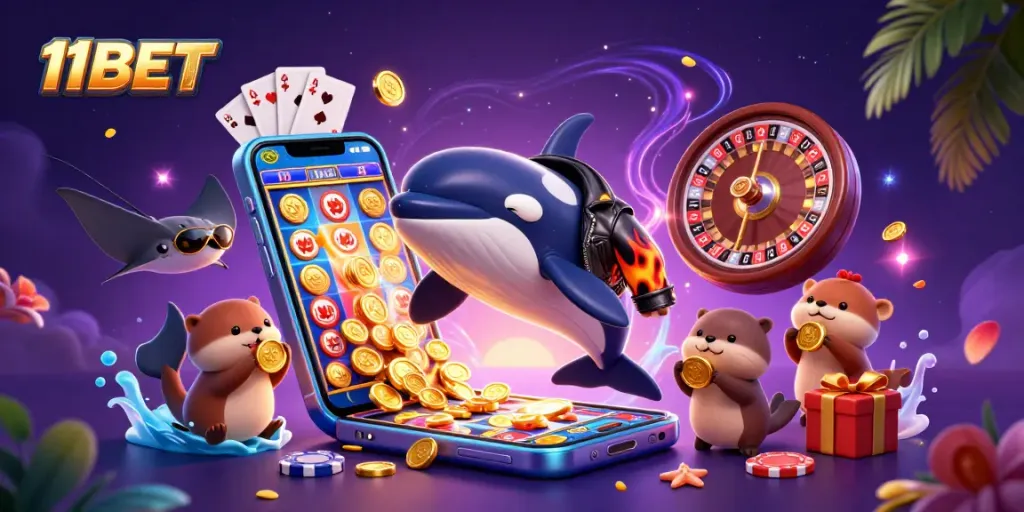 Engage with 11BET exciting gaming through characters and vibrant casino elements in action.