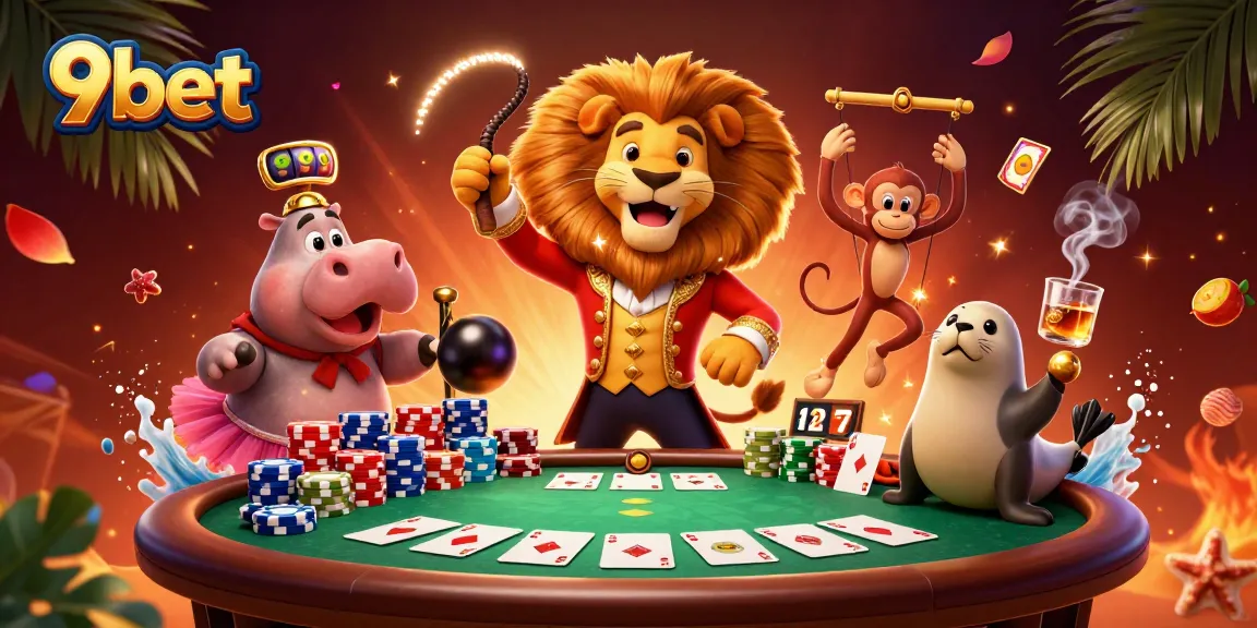 Experience the thrill of 9bet with dynamic casino characters and vibrant gaming elements in an exciting 3D illustration.