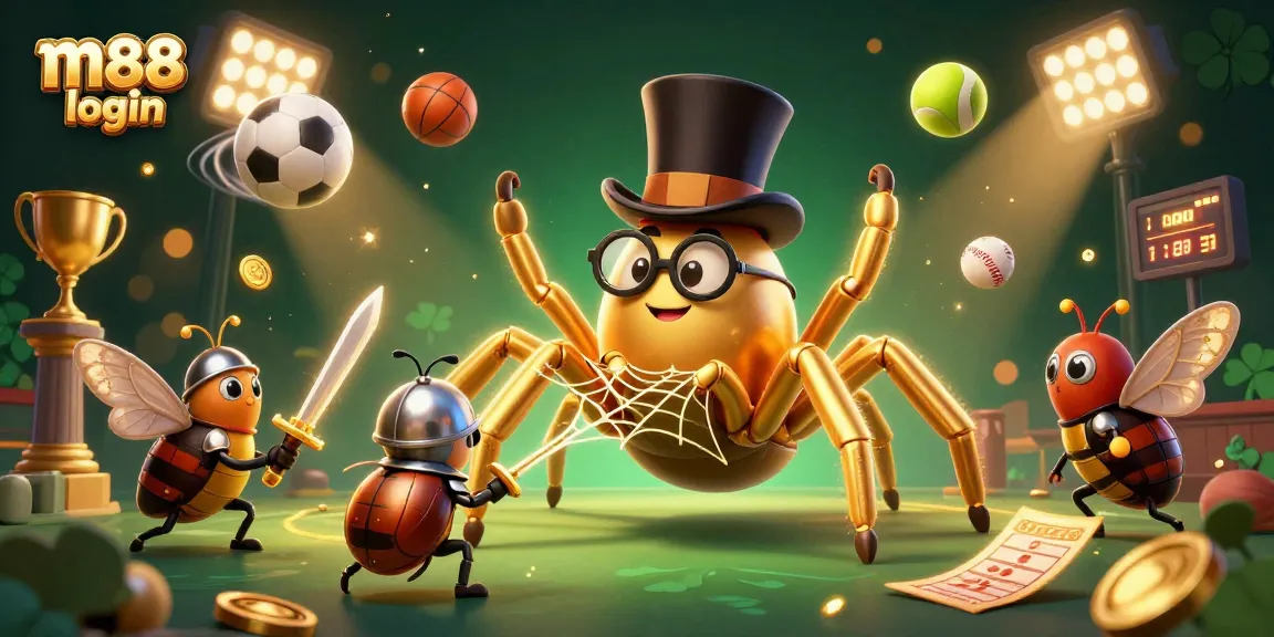 Engage with the vibrant m88 login scene featuring a golden tarantula and beetle knight in a casino