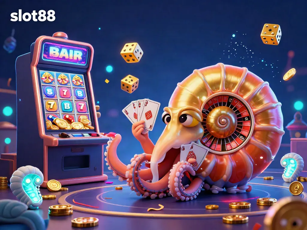 Experience thrilling slot88 gameplay with a vibrant 3D casino illustration featuring jackpots and colorful slot machines.