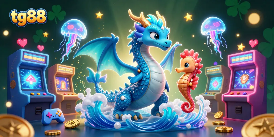 Engage with tg88's vibrant casino world filled with a mystical water dragon, seahorse, and jellyfish.