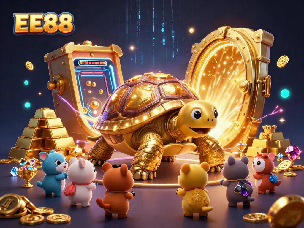 Play interactive games at EE88 with a golden tortoise pinball machine and treasure vault.