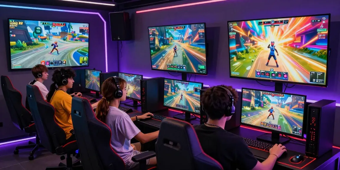 Players enjoying a vibrant multiplayer gaming experience on iwin platform, with action-filled visuals and dynamic interactions in a modern gaming lounge.