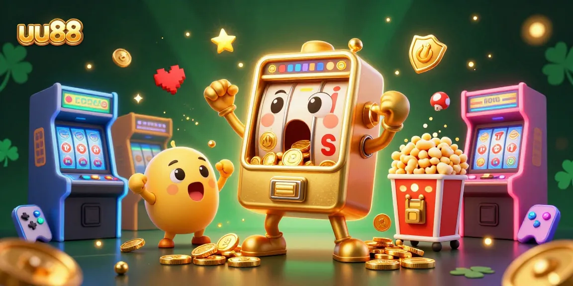 uu88 slot machines celebrating a jackpot, surrounded by vibrant gaming elements, adding excitement to online gambling.