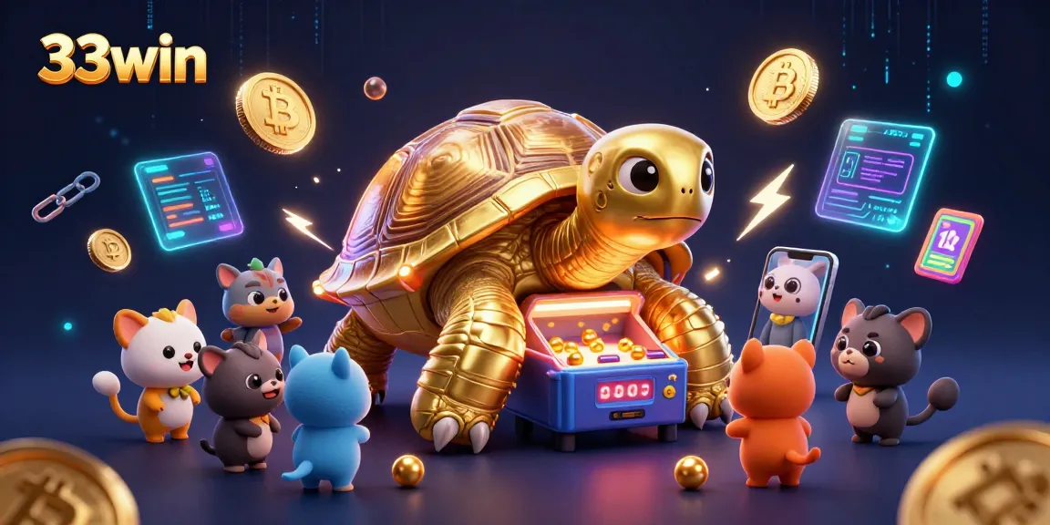 Engage with the vibrant 33win casino scene showcasing a colossal tortoise pinball machine.