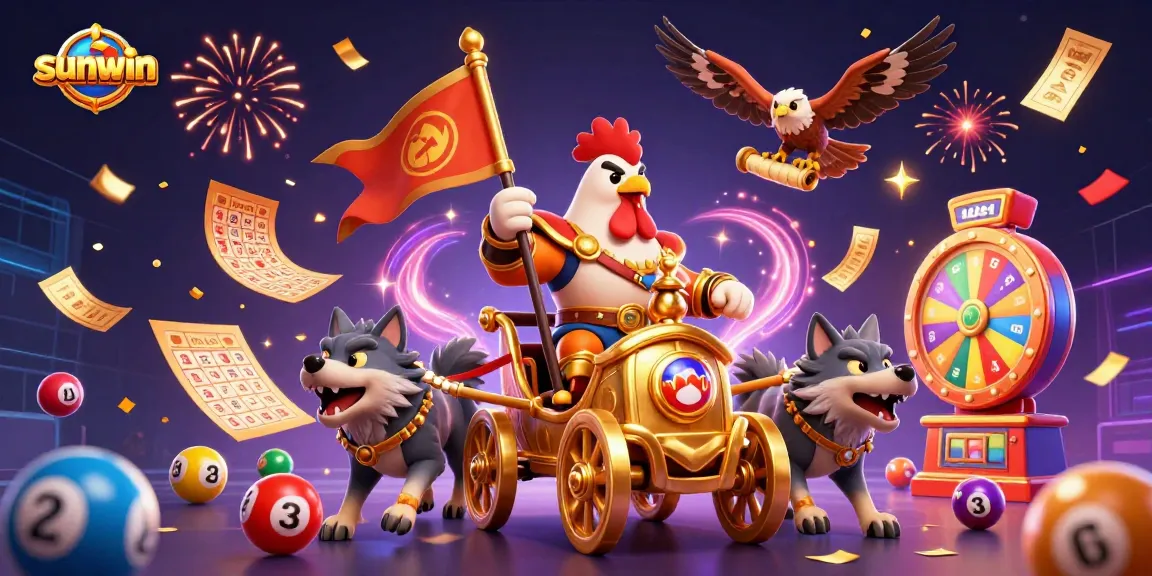 Experience the excitement of sunwin with a vibrant 3D illustration showcasing dynamic lottery elements.