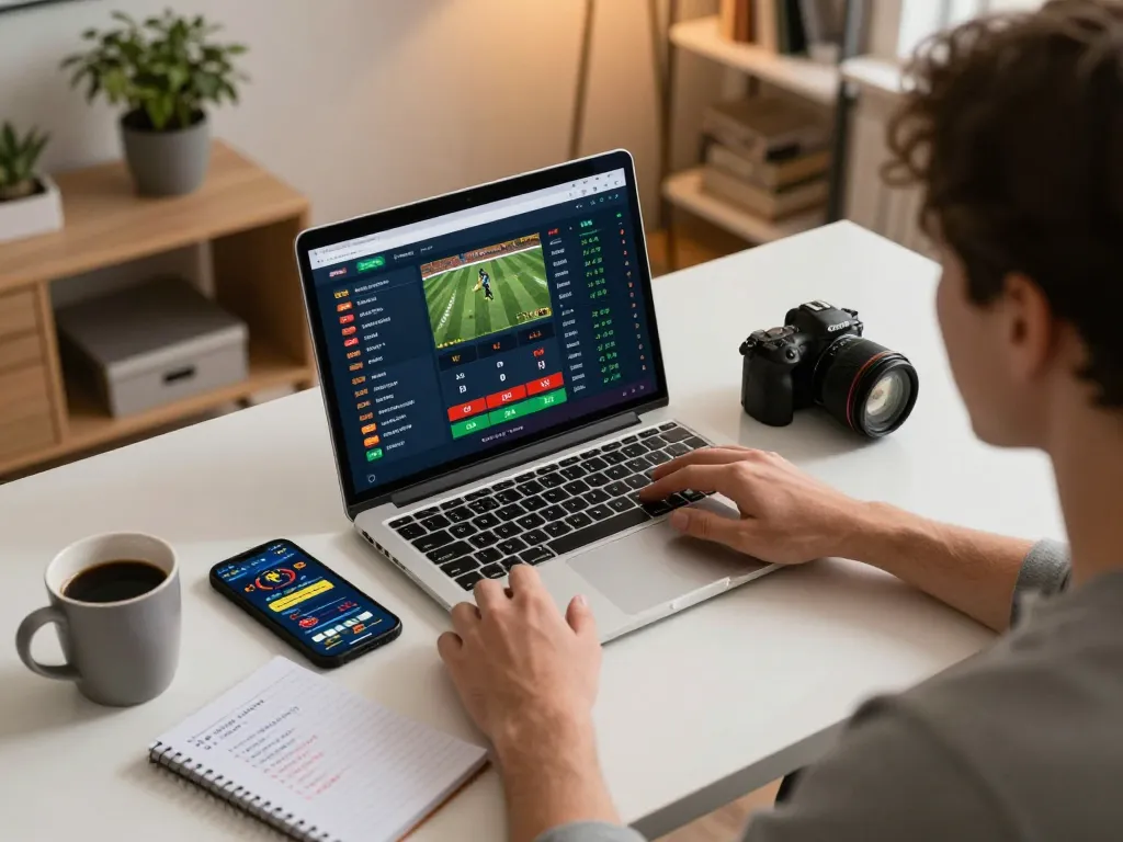 Household sports betting with nhà cái max88 laptop and smartphone, showcasing live odds and strategic betting
