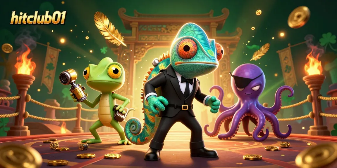 Engage with hitclub01’s thrilling casino scene featuring a colorful chameleon, clever gecko, and cunning octopus.