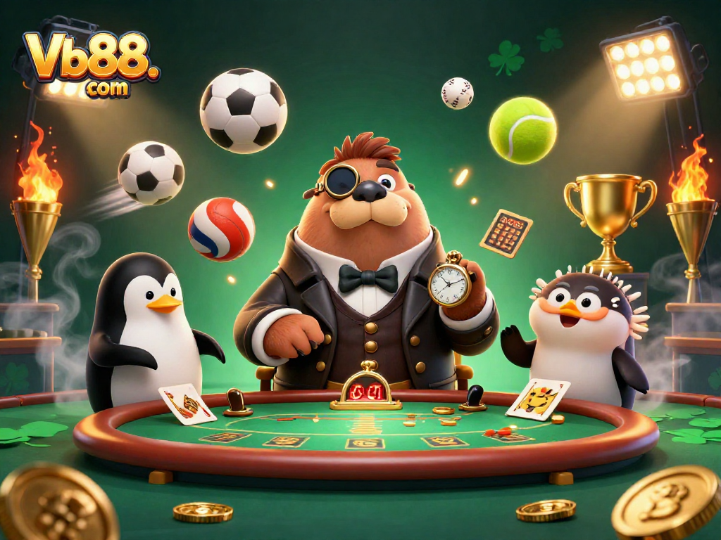 Join the fun at Vb88. com with a jolly walrus and friends engaged in an exciting underwater poker game.
