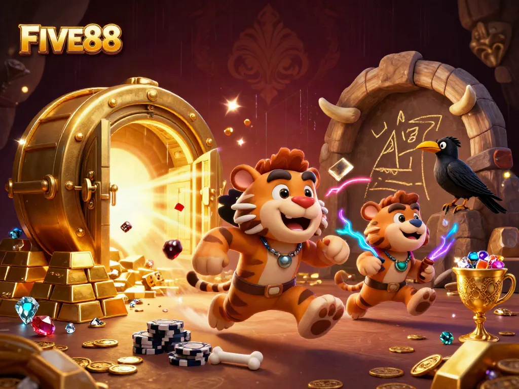 Experience the excitement of FIVE88 Casino with vibrant characters and immersive elements in 3D.