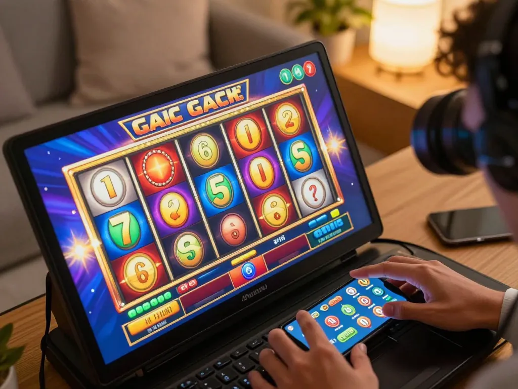 Player engaging in a slot gacor game on smartphone, showcasing modern online gaming excitement.