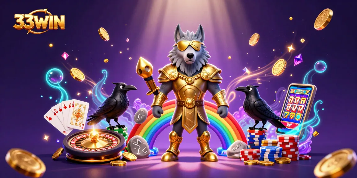 Experience exciting casino games at 33WIN with Odin and his ravens amidst golden treasures.