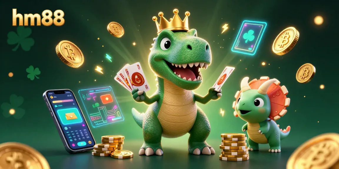 Engage in thrilling gameplay with hm88 as friendly dinosaurs shuffle cards and stack chips.