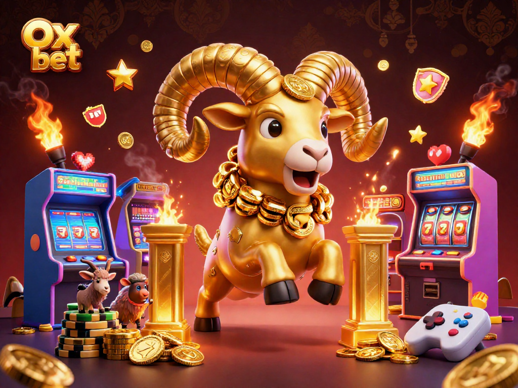 Experience the thrill of Ox bet with our vibrant casino scene featuring exciting game elements and a golden ram!