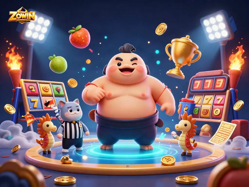 ZOWIN showcases a playful fugu in a casino-themed underwater scene, integrating slots and gaming action.