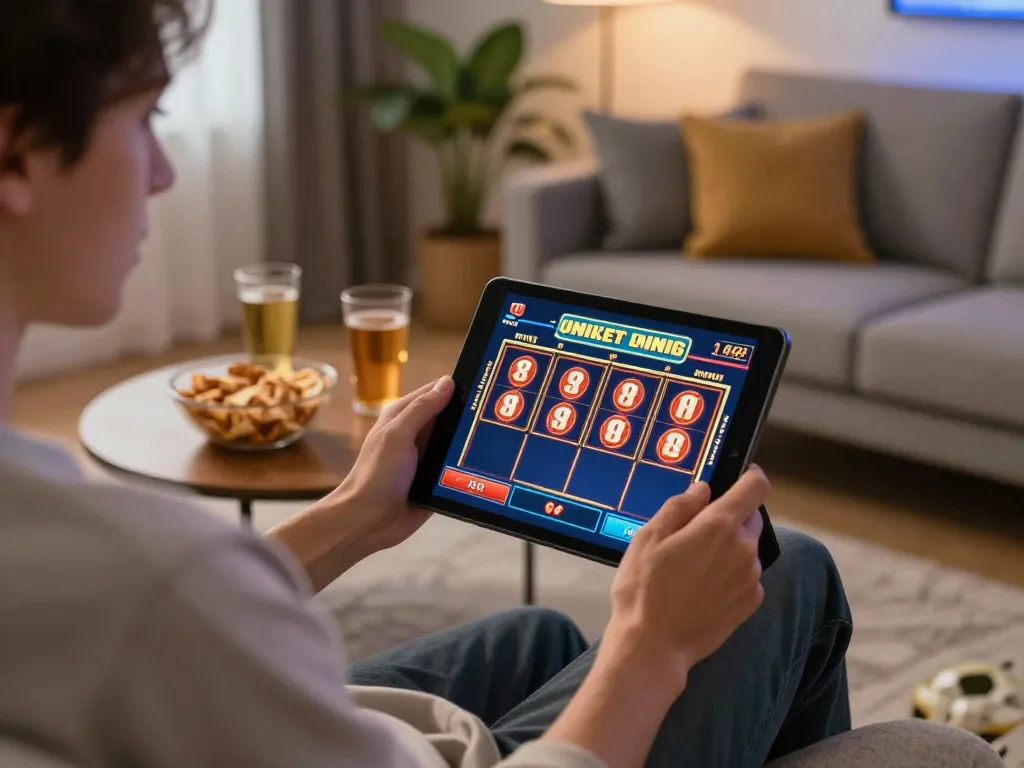 Player enjoying online slots at home, highlighting 88vv gaming excitement and strategy