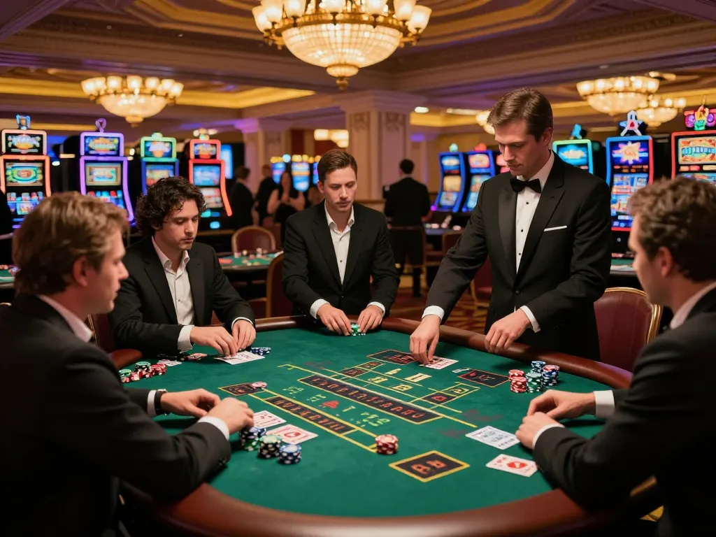Intense blackjack gameplay at a luxurious casino table featuring the bom88 gaming environment.